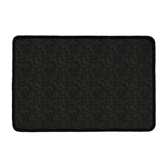 Black And Grey Western Floral Print Kitchen Mat