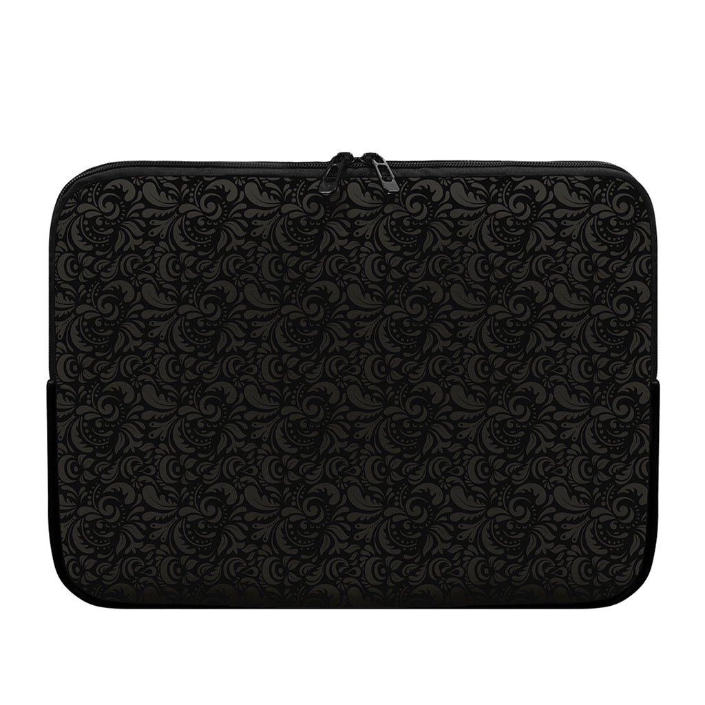 Black And Grey Western Floral Print Laptop Sleeve