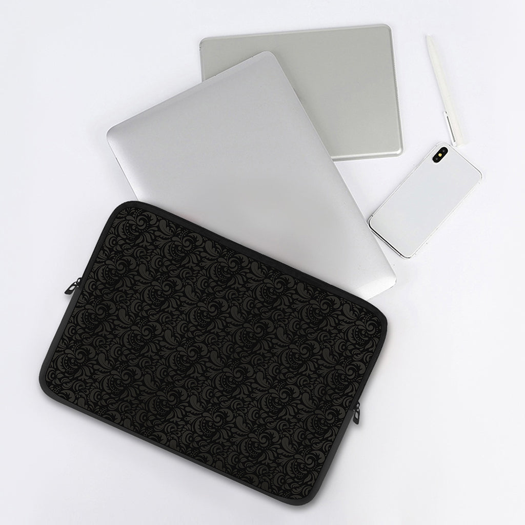 Black And Grey Western Floral Print Laptop Sleeve