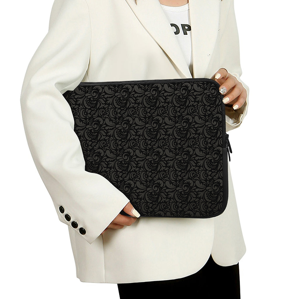 Black And Grey Western Floral Print Laptop Sleeve