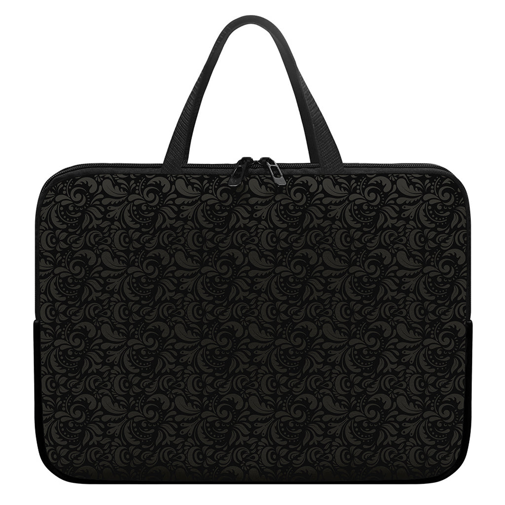 Black And Grey Western Floral Print Laptop Sleeve With Handle