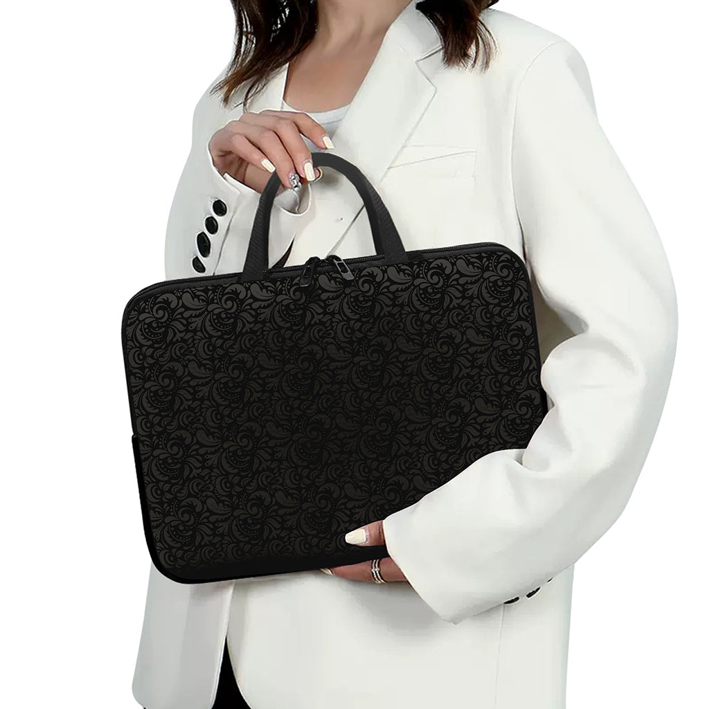 Black And Grey Western Floral Print Laptop Sleeve With Handle