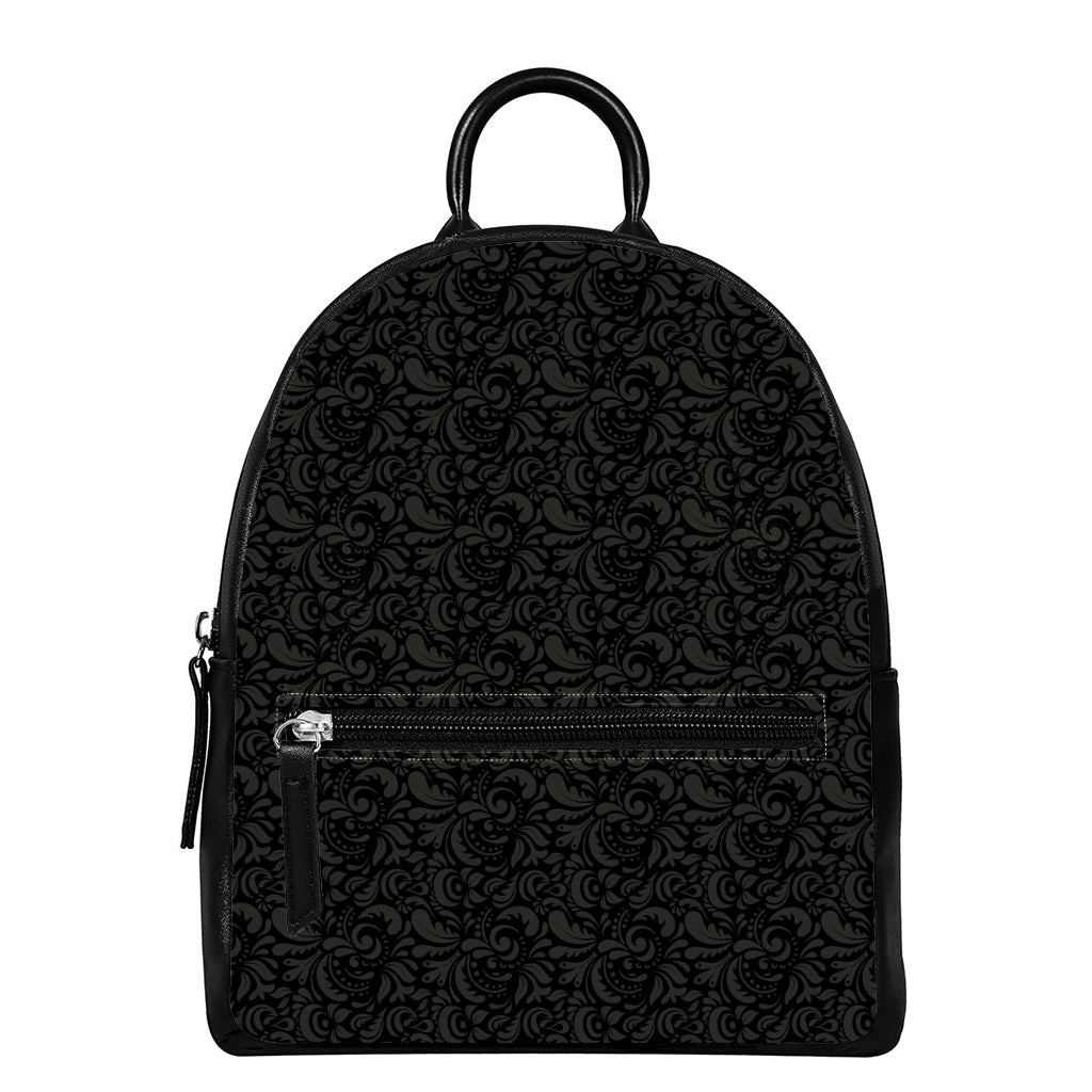 Black And Grey Western Floral Print Leather Backpack
