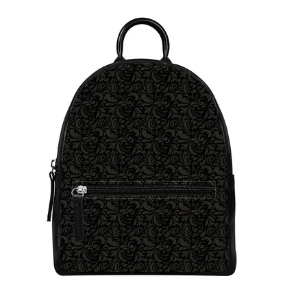 Black And Grey Western Floral Print Leather Backpack