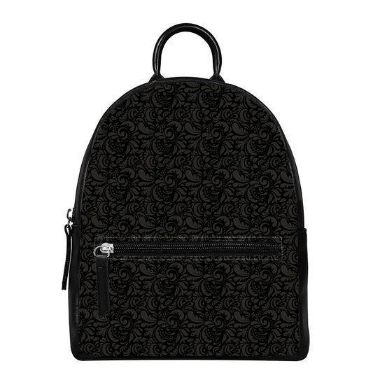 Black And Grey Western Floral Print Leather Backpack