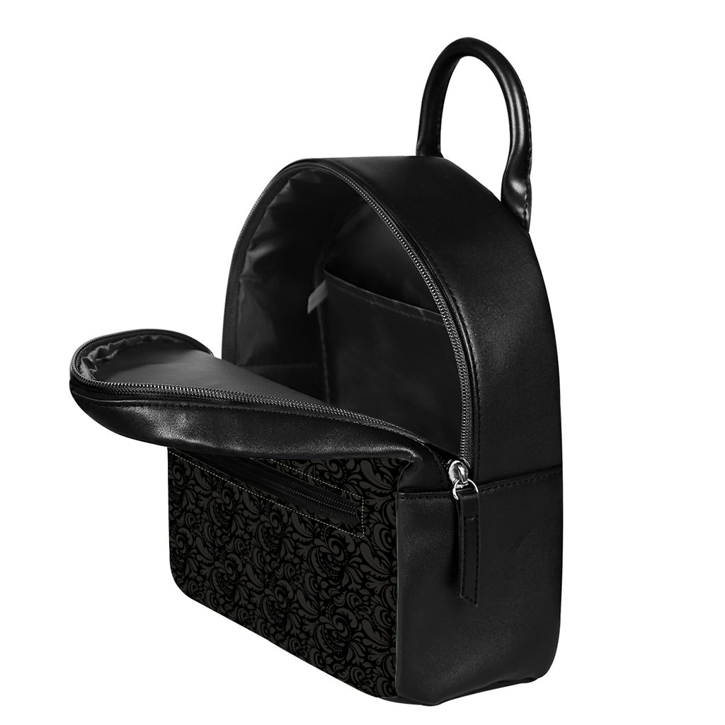 Black And Grey Western Floral Print Leather Backpack