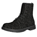 Black And Grey Western Floral Print Lace-Up Boots