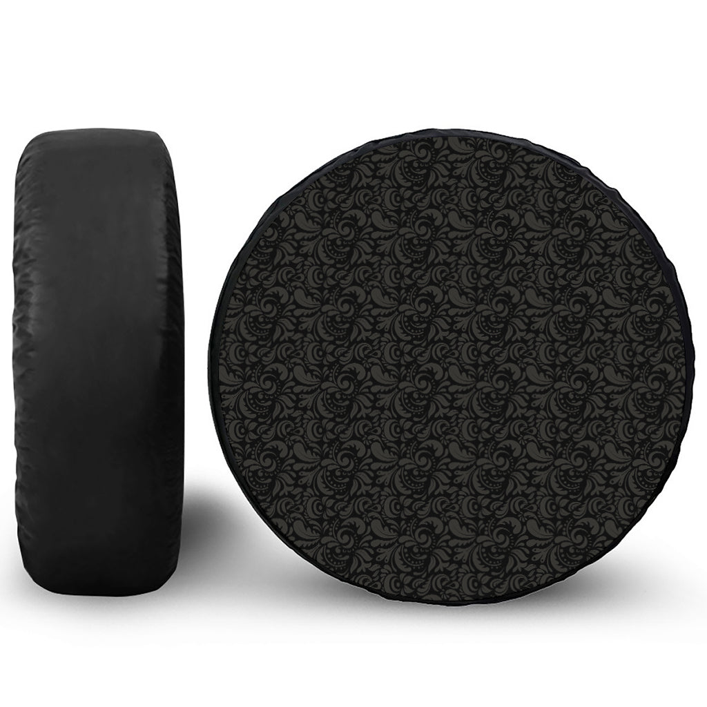 Black And Grey Western Floral Print Leather Spare Tire Cover