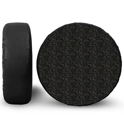 Black And Grey Western Floral Print Leather Spare Tire Cover