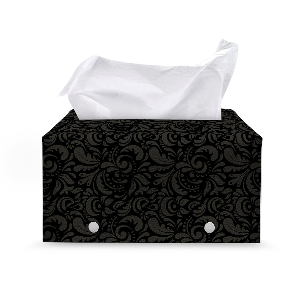 Black And Grey Western Floral Print Leather Tissue Box Cover