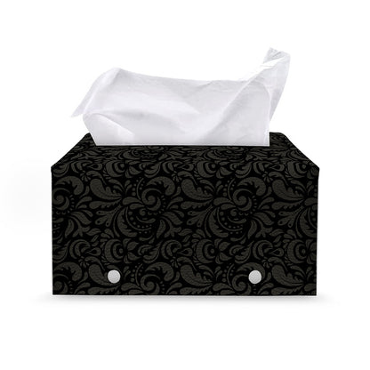 Black And Grey Western Floral Print Leather Tissue Box Cover