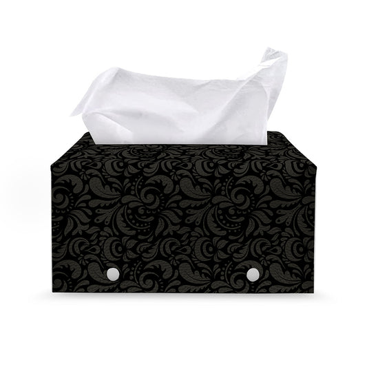 Black And Grey Western Floral Print Leather Tissue Box Cover