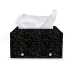 Black And Grey Western Floral Print Leather Tissue Box Cover