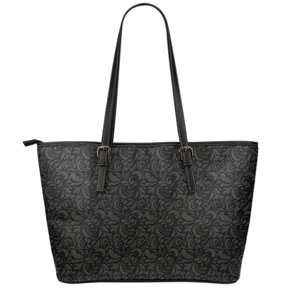 Black And Grey Western Floral Print Leather Tote Bag