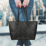 Black And Grey Western Floral Print Leather Tote Bag
