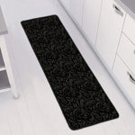 Black And Grey Western Floral Print Long Kitchen Mat