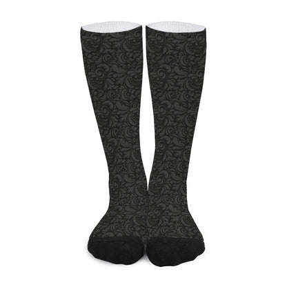 Black And Grey Western Floral Print Long Socks