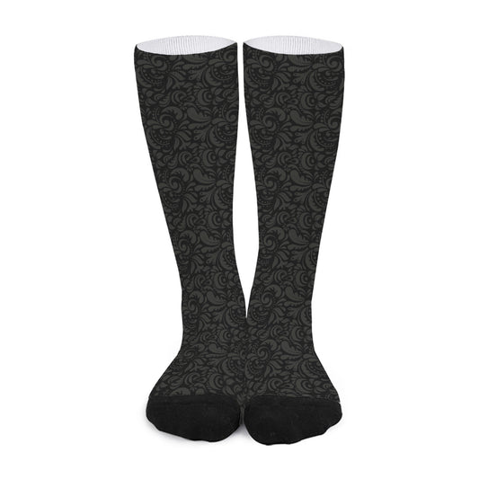 Black And Grey Western Floral Print Long Socks