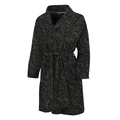 Black And Grey Western Floral Print Men's Bathrobe