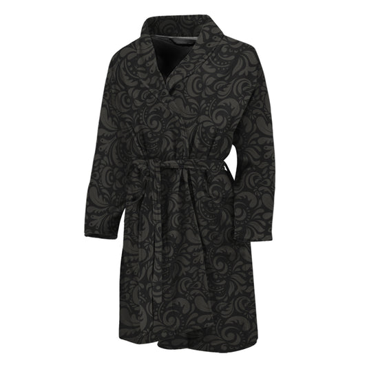 Black And Grey Western Floral Print Men's Bathrobe