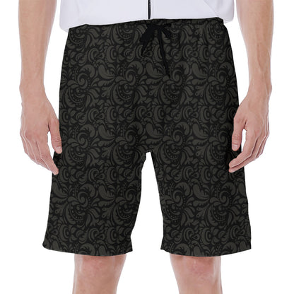 Black And Grey Western Floral Print Men's Beach Shorts