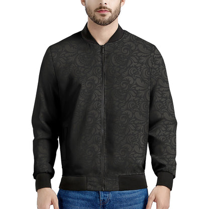 Black And Grey Western Floral Print Men's Bomber Jacket
