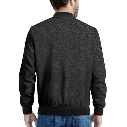 Black And Grey Western Floral Print Men's Bomber Jacket