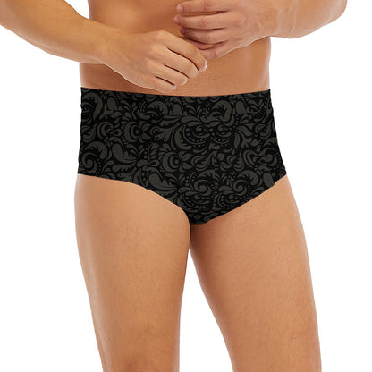 Black And Grey Western Floral Print Men's Briefs