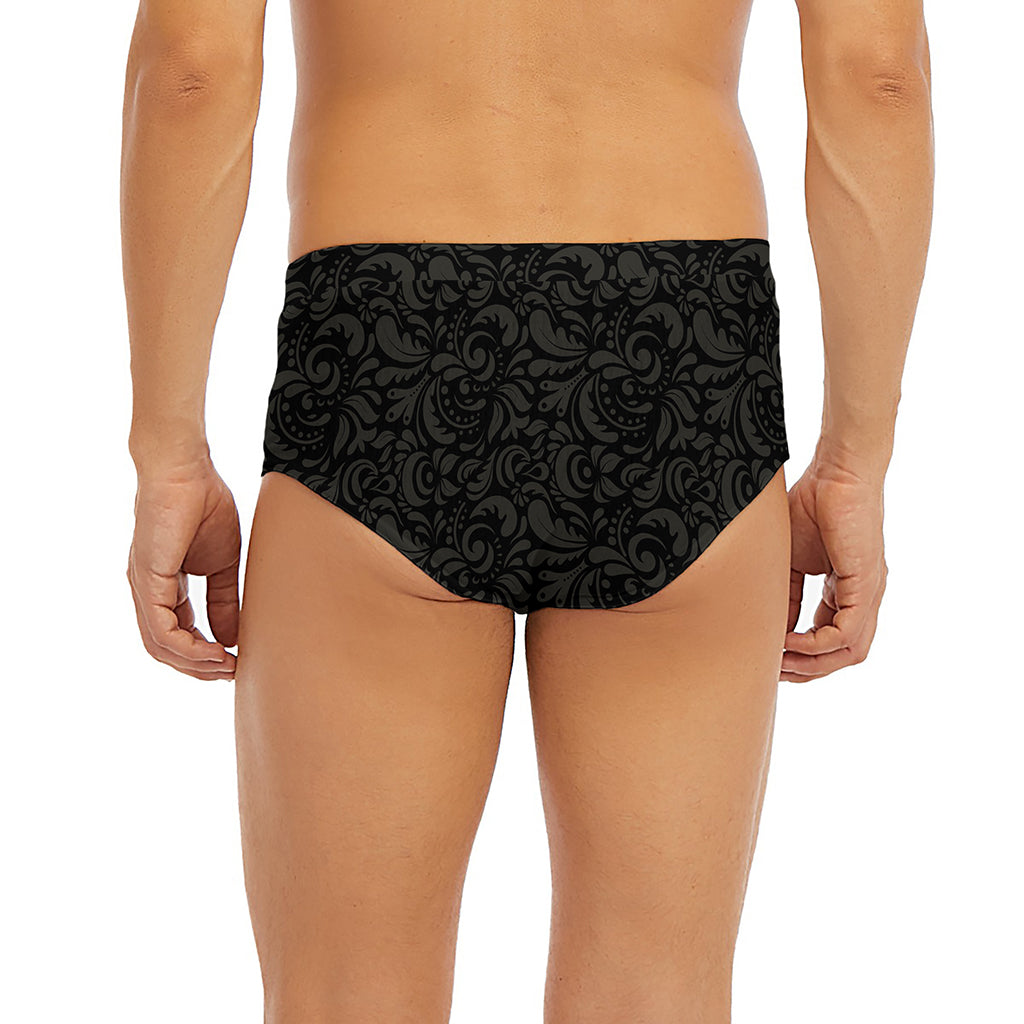 Black And Grey Western Floral Print Men's Briefs
