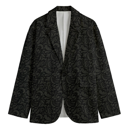 Black And Grey Western Floral Print Men's Cotton Blazer
