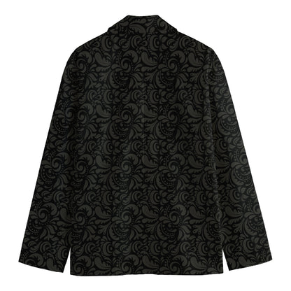 Black And Grey Western Floral Print Men's Cotton Blazer