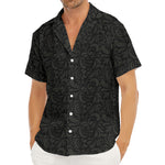 Black And Grey Western Floral Print Men's Deep V-Neck Shirt