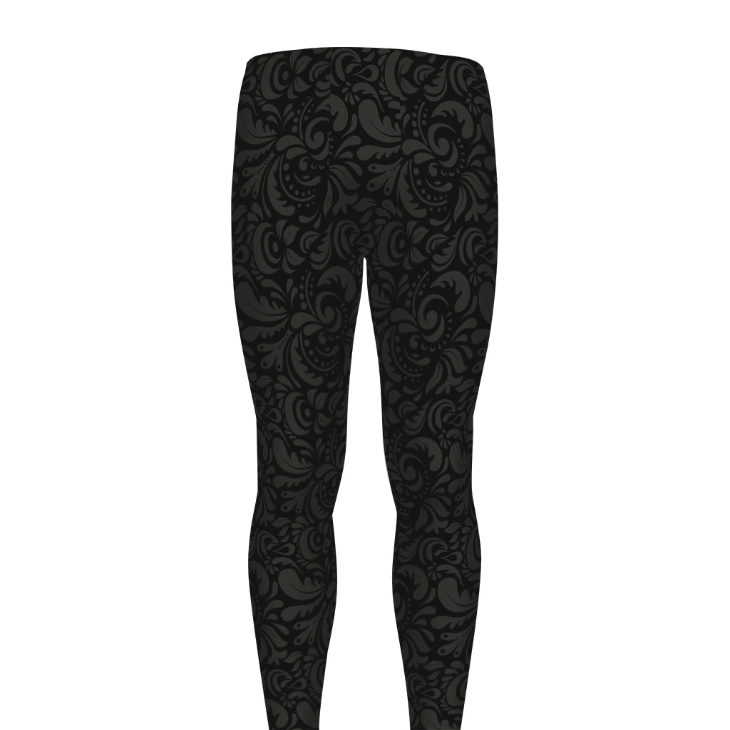 Black And Grey Western Floral Print Men's leggings