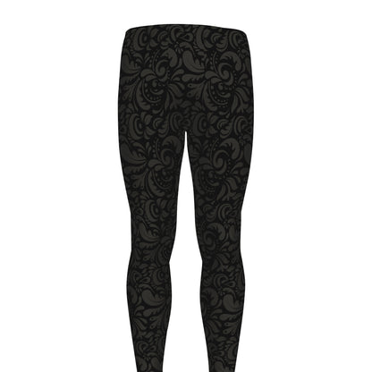 Black And Grey Western Floral Print Men's leggings