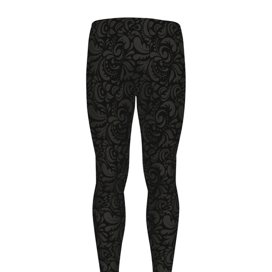 Black And Grey Western Floral Print Men's leggings