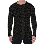 Black And Grey Western Floral Print Men's Long Sleeve T-Shirt