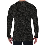 Black And Grey Western Floral Print Men's Long Sleeve T-Shirt
