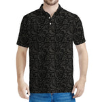 Black And Grey Western Floral Print Men's Polo Shirt