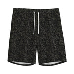 Black And Grey Western Floral Print Men's Sports Shorts