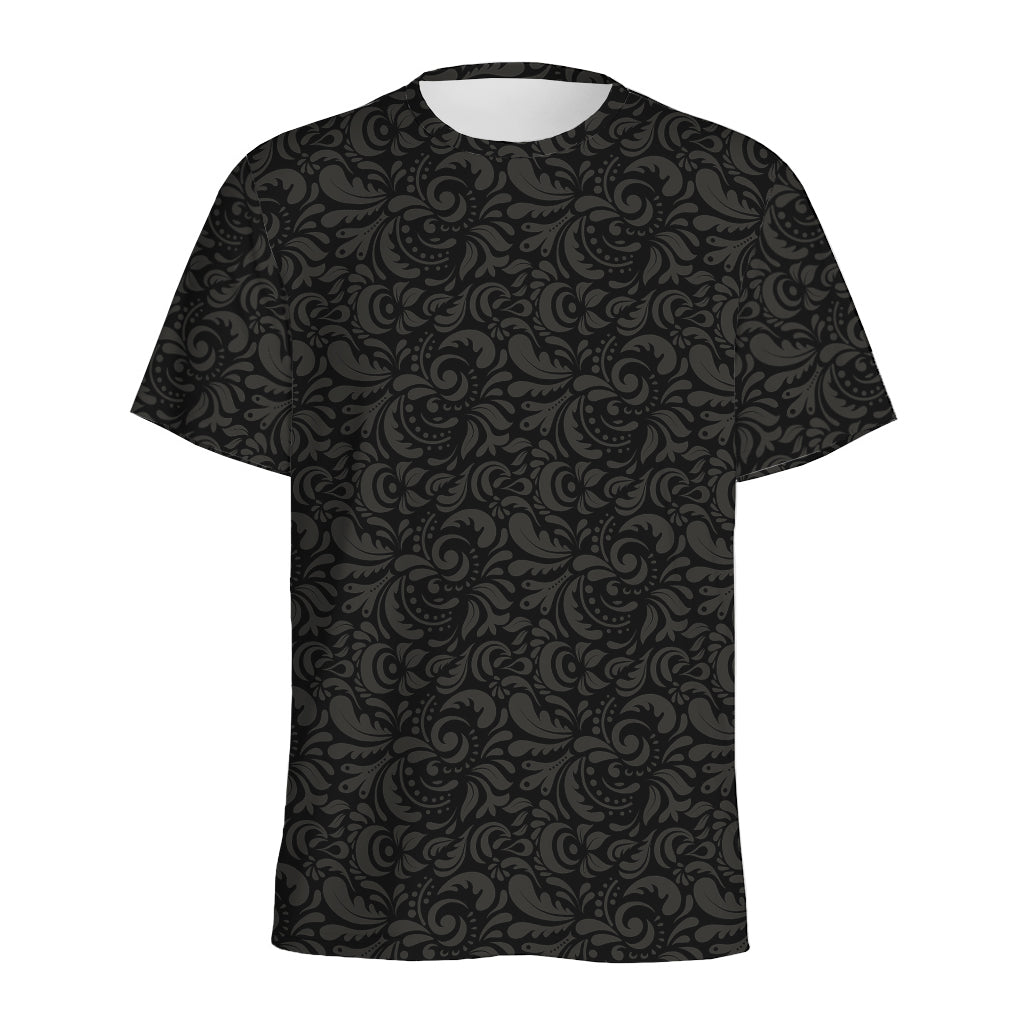 Black And Grey Western Floral Print Men's Sports T-Shirt