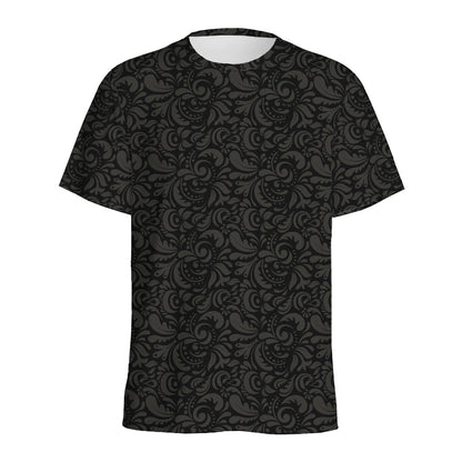 Black And Grey Western Floral Print Men's Sports T-Shirt