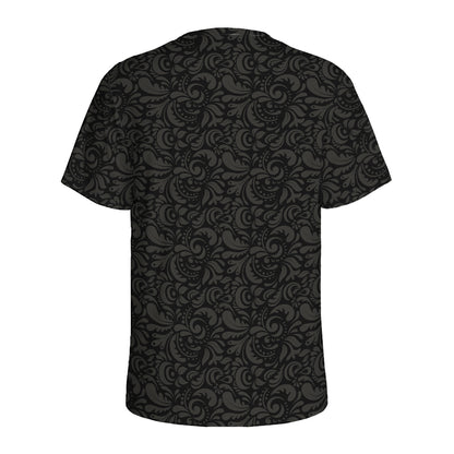 Black And Grey Western Floral Print Men's Sports T-Shirt