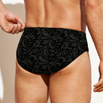 Black And Grey Western Floral Print Men's Swim Briefs