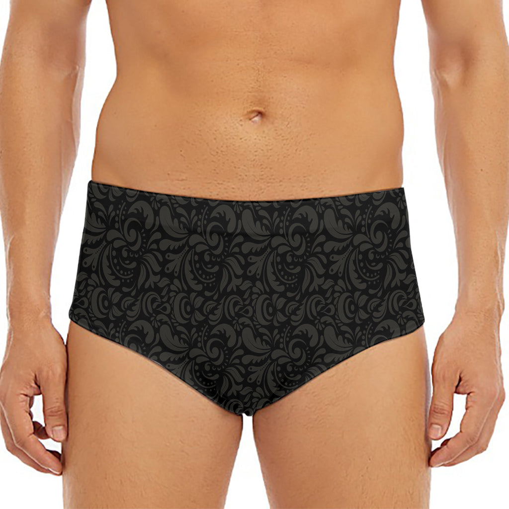 Black And Grey Western Floral Print Men's Triangle Swim Briefs