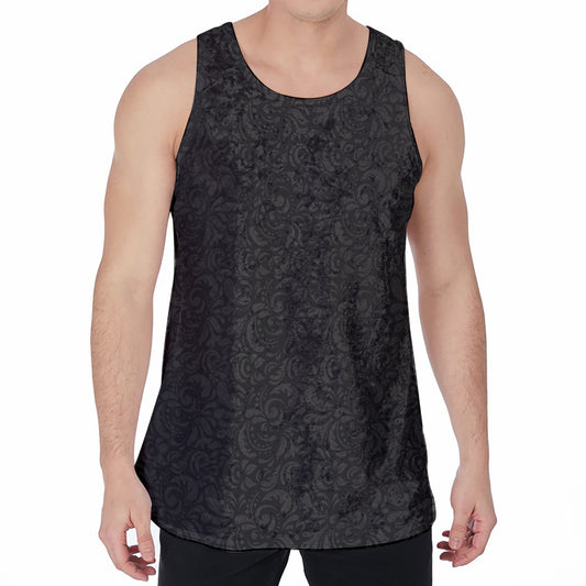 Black And Grey Western Floral Print Men's Velvet Tank Top