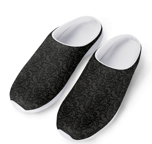 Black And Grey Western Floral Print Mesh Casual Shoes