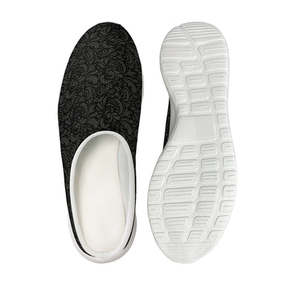 Black And Grey Western Floral Print Mesh Casual Shoes