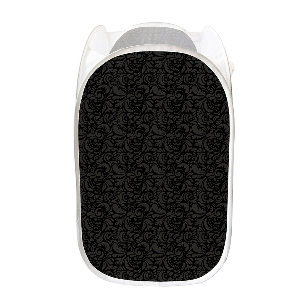 Black And Grey Western Floral Print Mesh Laundry Hamper
