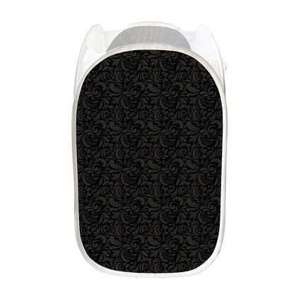Black And Grey Western Floral Print Mesh Laundry Hamper