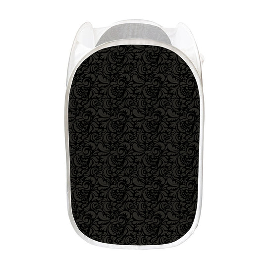 Black And Grey Western Floral Print Mesh Laundry Hamper